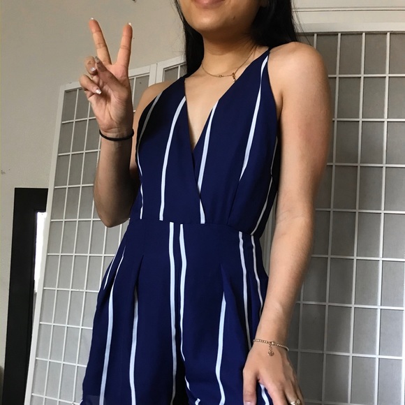 Striped Navy Blue Romper - Picture 3 of 3
